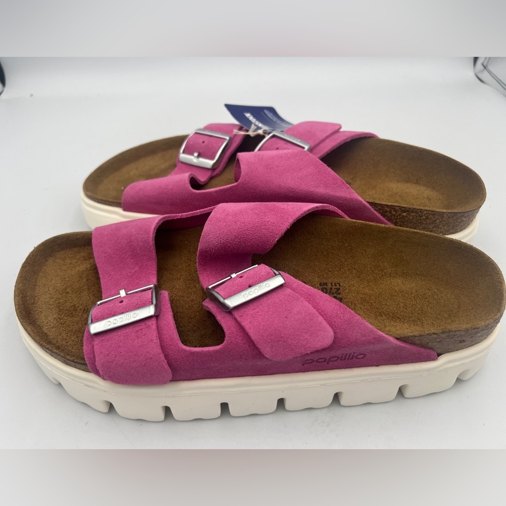 Papillio Birkenstock Arizona BigBuckle Fuschia Suede Platform Sandal SZ EU42 NEW - Picture 12 of 15